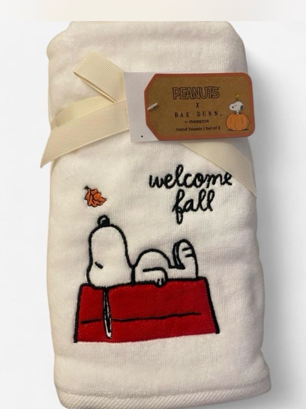 Peanuts x Rae Dunn Welcome Fall White Hand Towels (Set of 2)